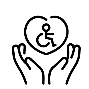 Accessibilité PMR Limoges - Ascenseur maison personnes à mobilité réduite Icône accessibilité PMR avec mains protectrices et fauteuil roulant - Solutions d'ascenseurs adaptés pour personnes handicapées à Limoges